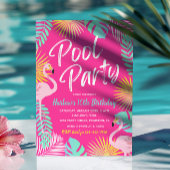 Flamingo Pool Party Birthday Invitation Kaart