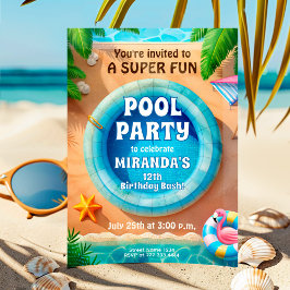 Flamingo Pool Party Birthday Invitation Kaart