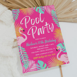 Flamingo Pool Party Birthday Invitation   Pool Kaart