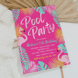 Flamingo Pool Party Birthday Invitation | Pool Kaart