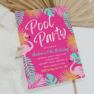 Flamingo Pool Party Birthday Invitation   Pool Kaart
