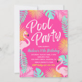 Flamingo Pool Party Birthday Invitation | Pool Kaart (Voorkant)
