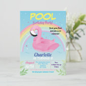 Flamingo Pool Party Birthday Rainbow Beach Float Kaart (Staand voorkant)