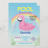 Flamingo Pool Party Birthday Rainbow Beach Float Kaart (Voorkant / Achterkant)
