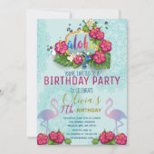 Flamingo Pool Party Birthday Tropical Invision Kaart (Voorkant)