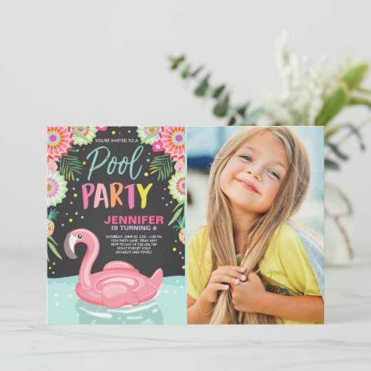 Flamingo Pool party call Tropical Pool float Kaart (Staand voorkant)