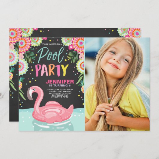 Flamingo Pool party call Tropical Pool float Kaart (Voorkant / Achterkant)