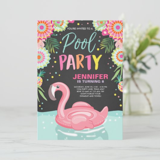 Flamingo Pool party call Tropical Pool float Kaart (Staand voorkant)