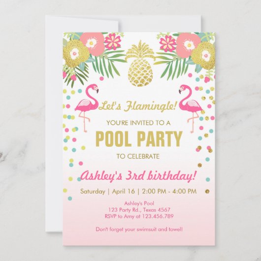 Flamingo Pool party Calls Tropical Kaart (Voorkant)