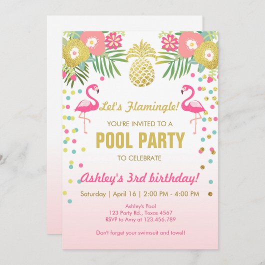 Flamingo Pool party Calls Tropical Kaart (Voorkant / Achterkant)