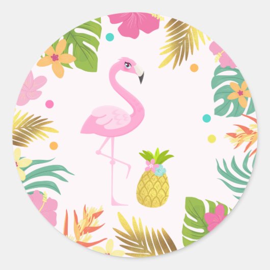 Flamingo Pool Party Favor Label Sticker Seal (Voorkant)