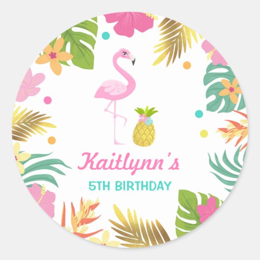 Flamingo Pool Party Favor Label Sticker Seal (Voorkant)