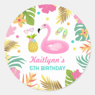 Flamingo Pool Party Favor Label Sticker Seal