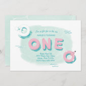 Flamingo Pool Party First Birthday Uitnodiging (Voorkant / Achterkant)