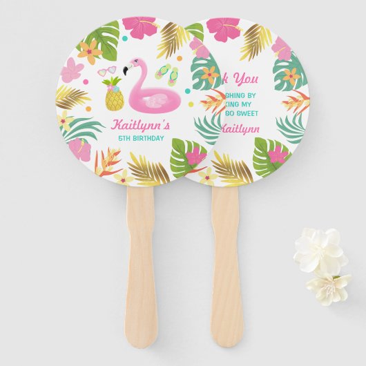 Flamingo Pool Party Hand Fan Flamingo Party Favor Handwaaier (Voorkant en achterkant)
