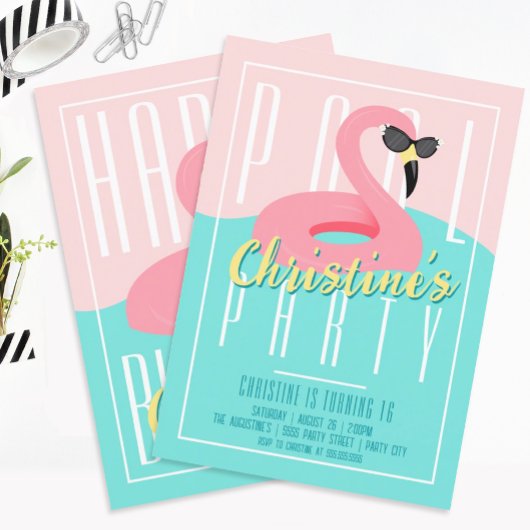 Flamingo Pool Party Invitation Kaart