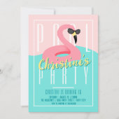 Flamingo Pool Party Invitation Kaart (Voorkant)