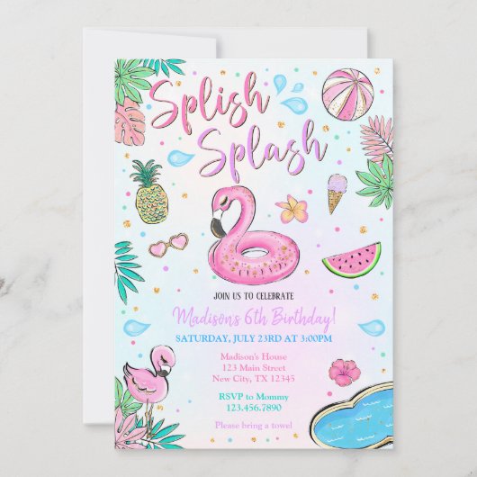 Flamingo Pool Party Kaart (Voorkant)