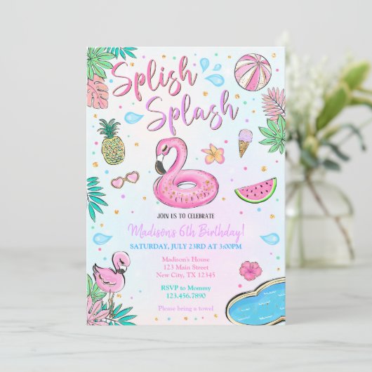 Flamingo Pool Party Kaart (Staand voorkant)