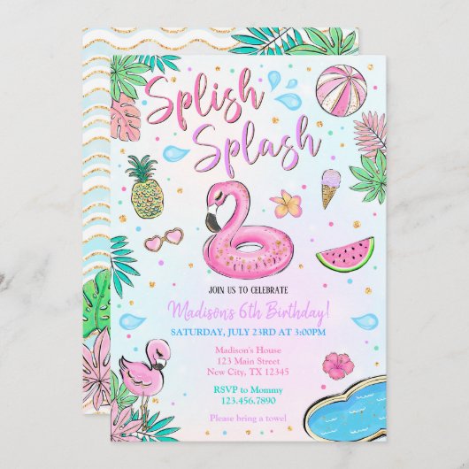 Flamingo Pool Party Kaart (Voorkant / Achterkant)