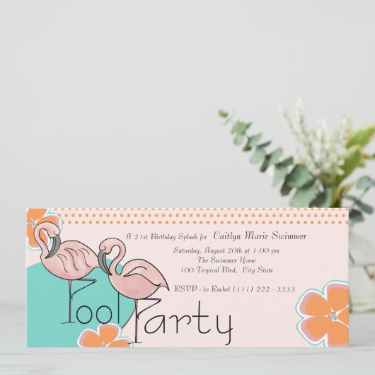 Flamingo Pool Party Kaart (Staand voorkant)