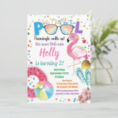 Flamingo Pool Party Kinder Girl Birthday Party Kaart (Staand voorkant)