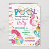 Flamingo Pool Party Kinder Girl Birthday Party Kaart (Voorkant / Achterkant)