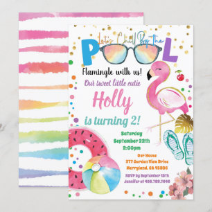 Flamingo Pool Party Kinder Girl Birthday Party Kaart