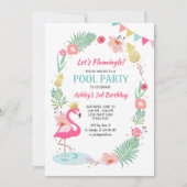 Flamingo Pool party nodiging Tropical Birthday Kaart (Voorkant)