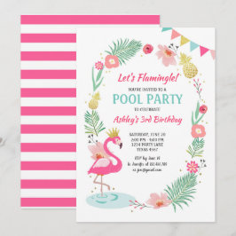 Flamingo Pool party nodiging Tropical Birthday Kaart
