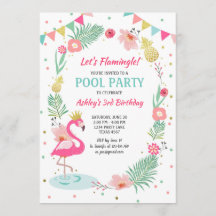 Flamingo Pool party nodiging Tropical Birthday