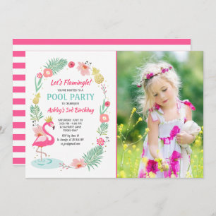 Flamingo Pool party nodiging Tropical Birthday Kaart
