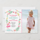 Flamingo Pool party nodiging Tropical Birthday Kaart (Voorkant)