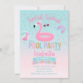 Flamingo Pool Party of Birthday Invitation Pink Go Kaart (Voorkant)