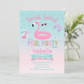 Flamingo Pool Party of Birthday Invitation Pink Go Kaart (Staand voorkant)