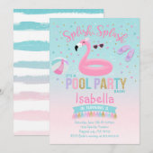 Flamingo Pool Party of Birthday Invitation Pink Go Kaart (Voorkant / Achterkant)