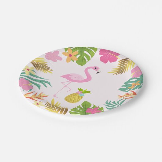 Flamingo Pool Party Paper Tropical Pool Party Papieren Bordje (Gekanteld)