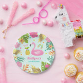 Flamingo Pool Party Paper Tropical Pool Party Papieren Bordje (Feest)