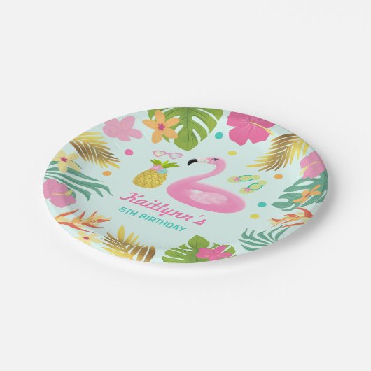Flamingo Pool Party Paper Tropical Pool Party Papieren Bordje (Gekanteld)