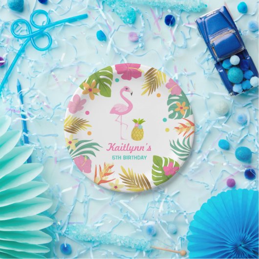 Flamingo Pool Party Paper Tropical Pool Party Papieren Bordje (Feest)