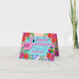 Flamingo Pool Party Pink Happy Birthday Kaart
