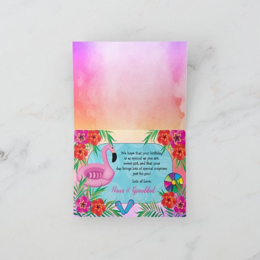 Flamingo Pool Party Pink Happy Birthday Kaart (Binnen)