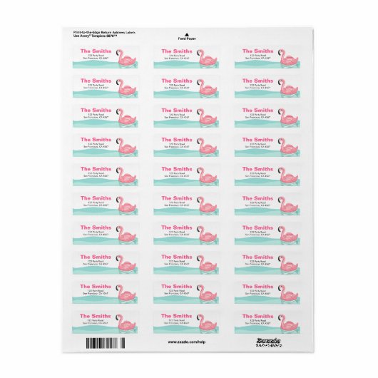 Flamingo Pool Party Return Address Label Tropical (Full Sheet)