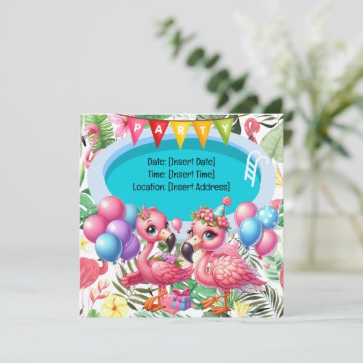 Flamingo Pool Party! Save The Date (Staand voorkant)