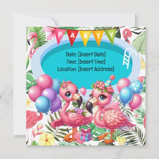 Flamingo Pool Party! Save The Date (Voorkant)