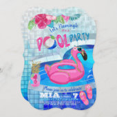 Flamingo Pool Party, Tropical Birthday Invitation Kaart (Voorkant / Achterkant)