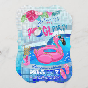 Flamingo Pool Party, Tropical Birthday Invitation Kaart