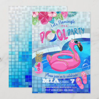 Flamingo Pool Party, Tropical BirthdayPink Kaart