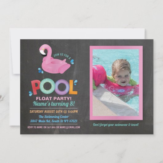 Flamingo Pool Party Verjaardag Strand Float Foto Kaart (Voorkant)