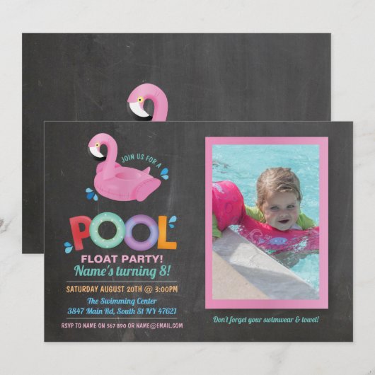 Flamingo Pool Party Verjaardag Strand Float Foto Kaart (Voorkant / Achterkant)